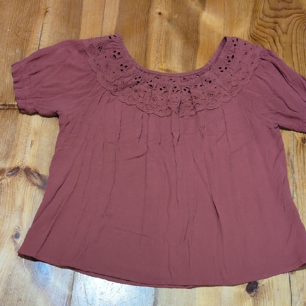 Maurices Mauve Lace Yoke Blouse